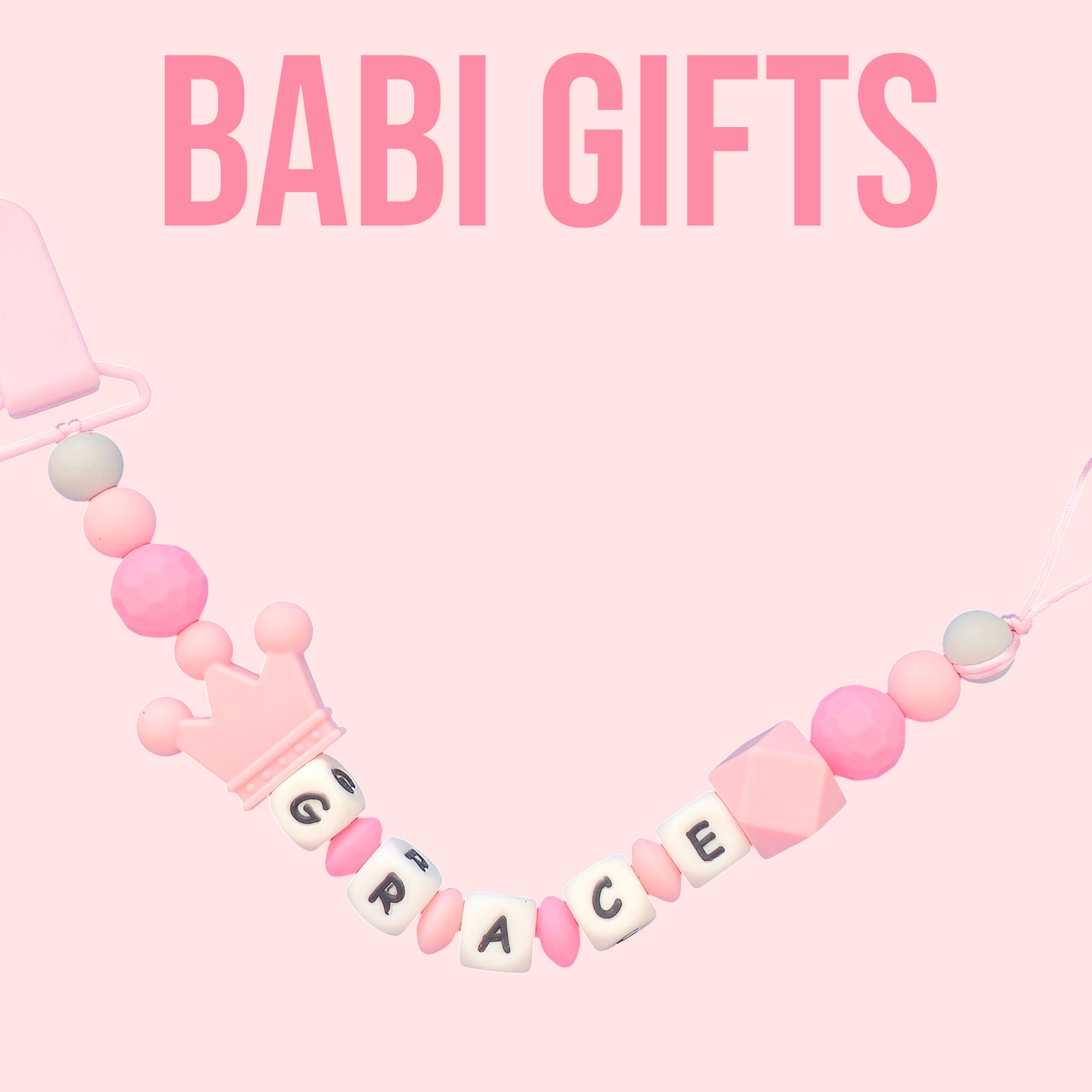 Pink Crown Dummy Clip & Teether Set – Baby Girl Gift