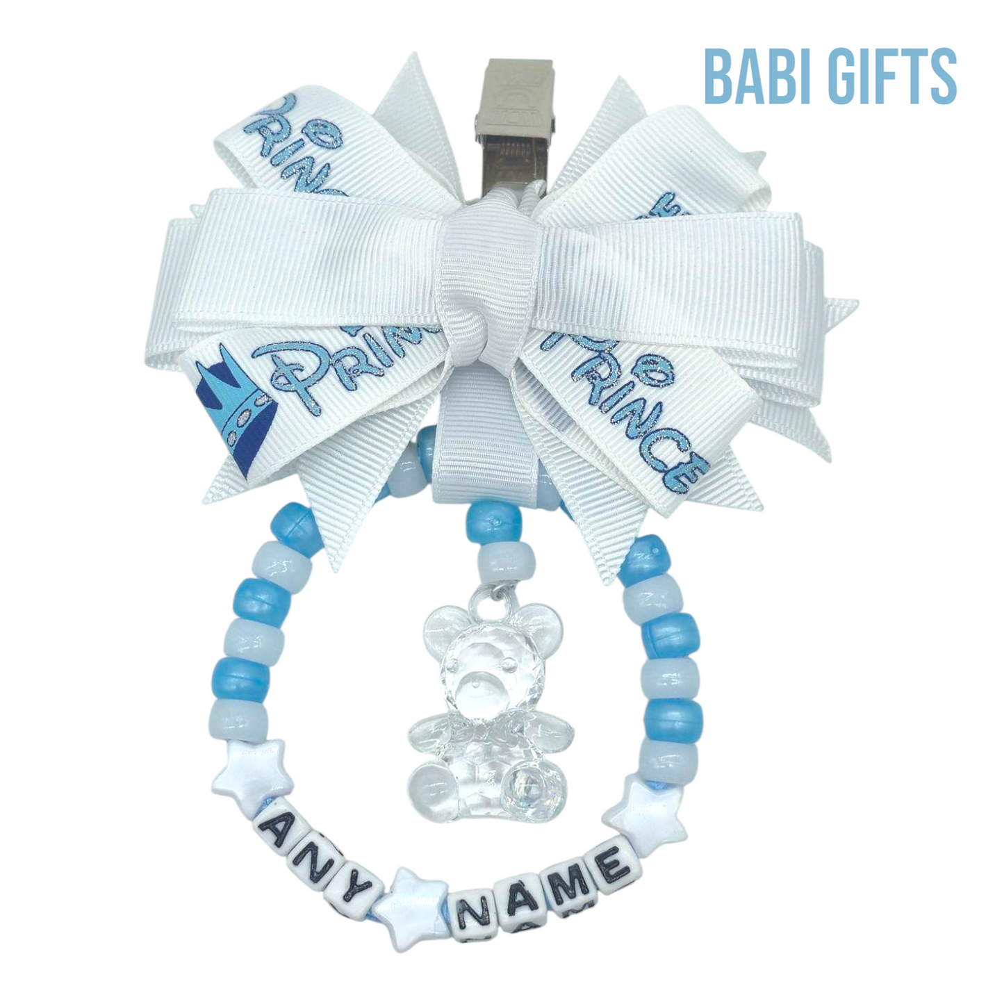 Prince Pram Charm – Personalised with Crystal Bear Beads
