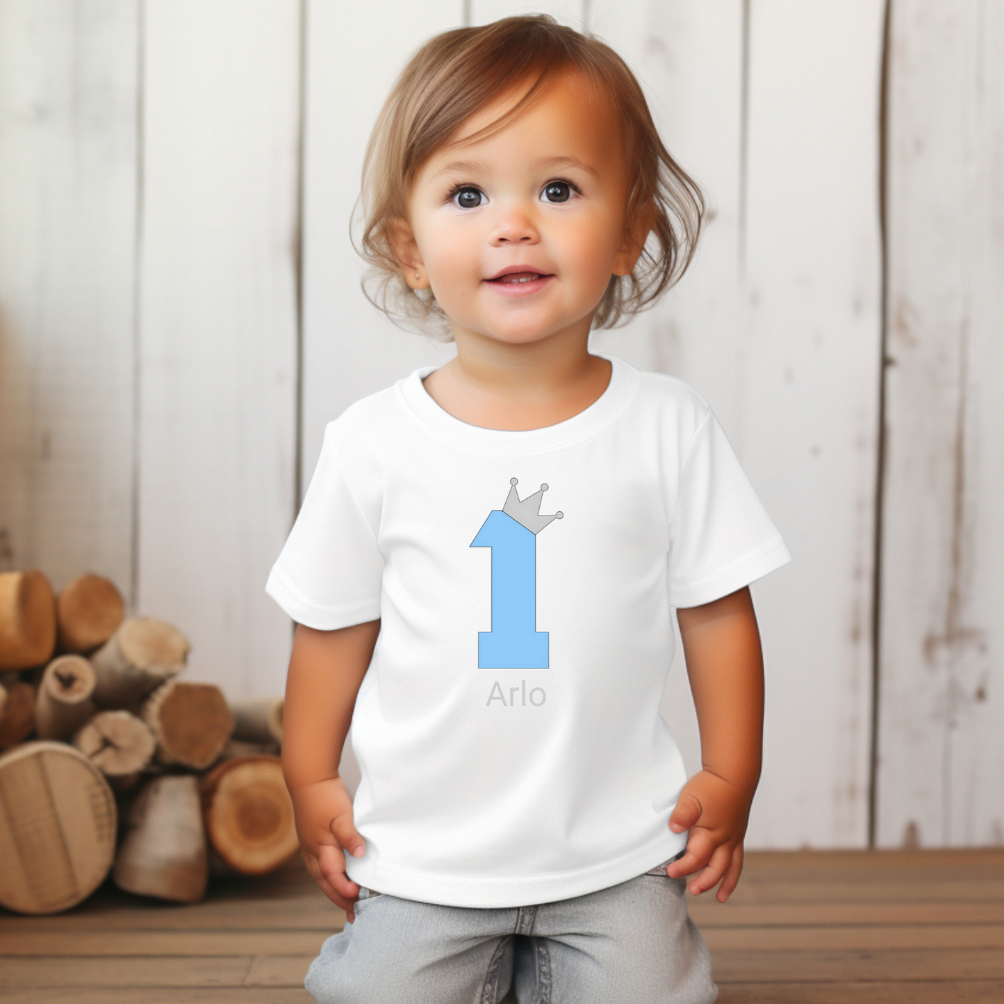 Blue Crown Birthday T-Shirt – Personalised with Name & Age