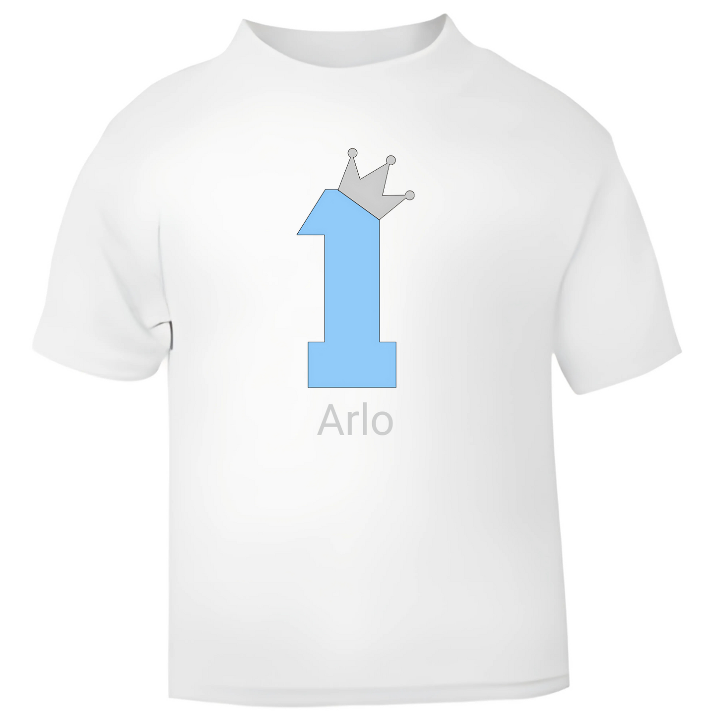 Blue Crown Birthday T-Shirt – Personalised with Name & Age