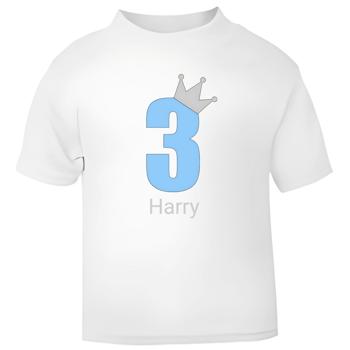 Blue Crown Birthday T-Shirt – Personalised with Name & Age