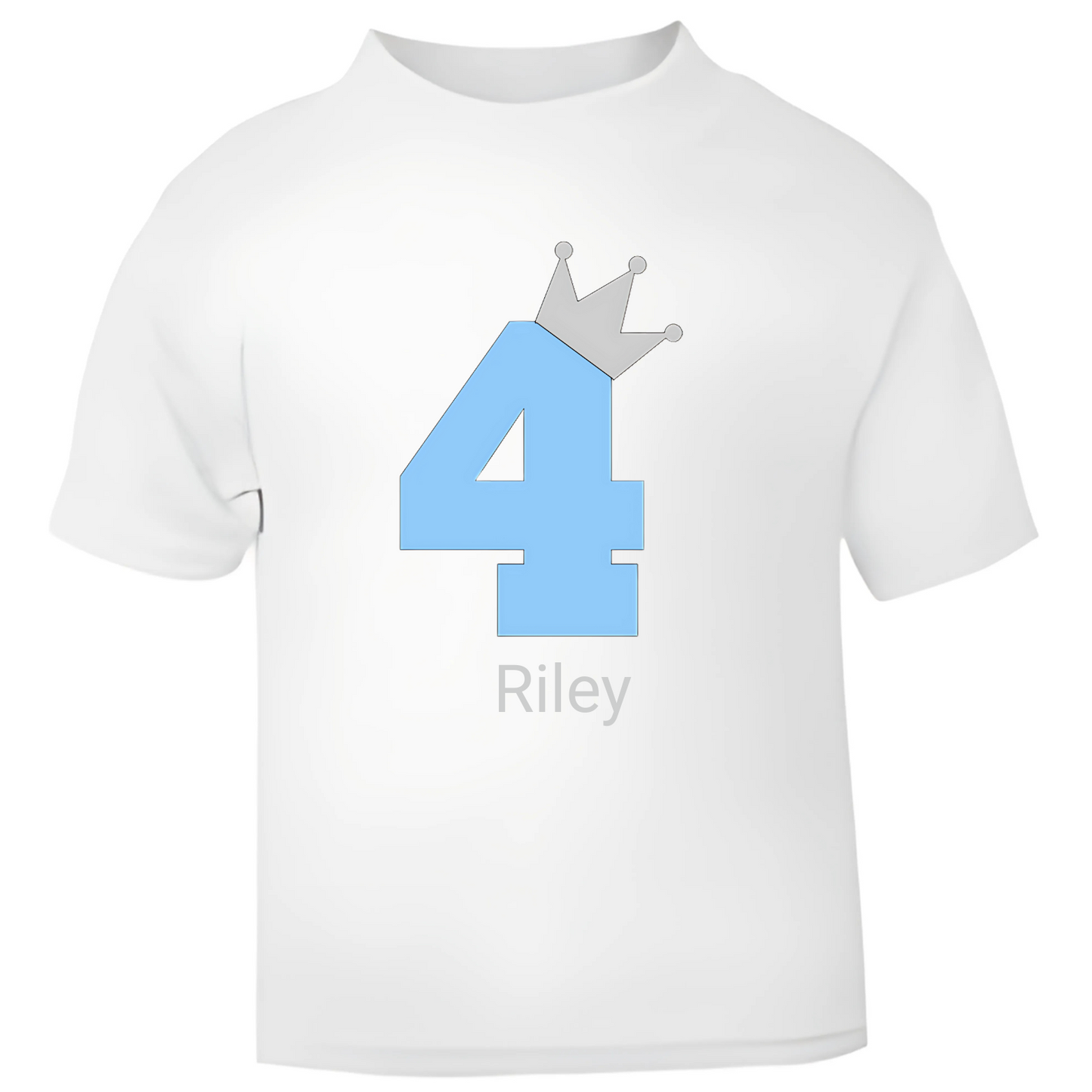 Blue Crown Birthday T-Shirt – Personalised with Name & Age