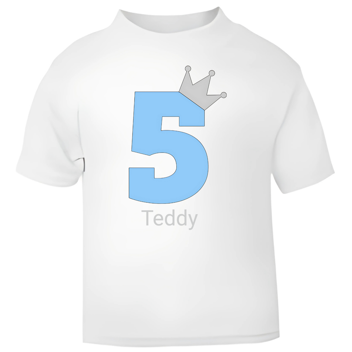 Blue Crown Birthday T-Shirt – Personalised with Name & Age