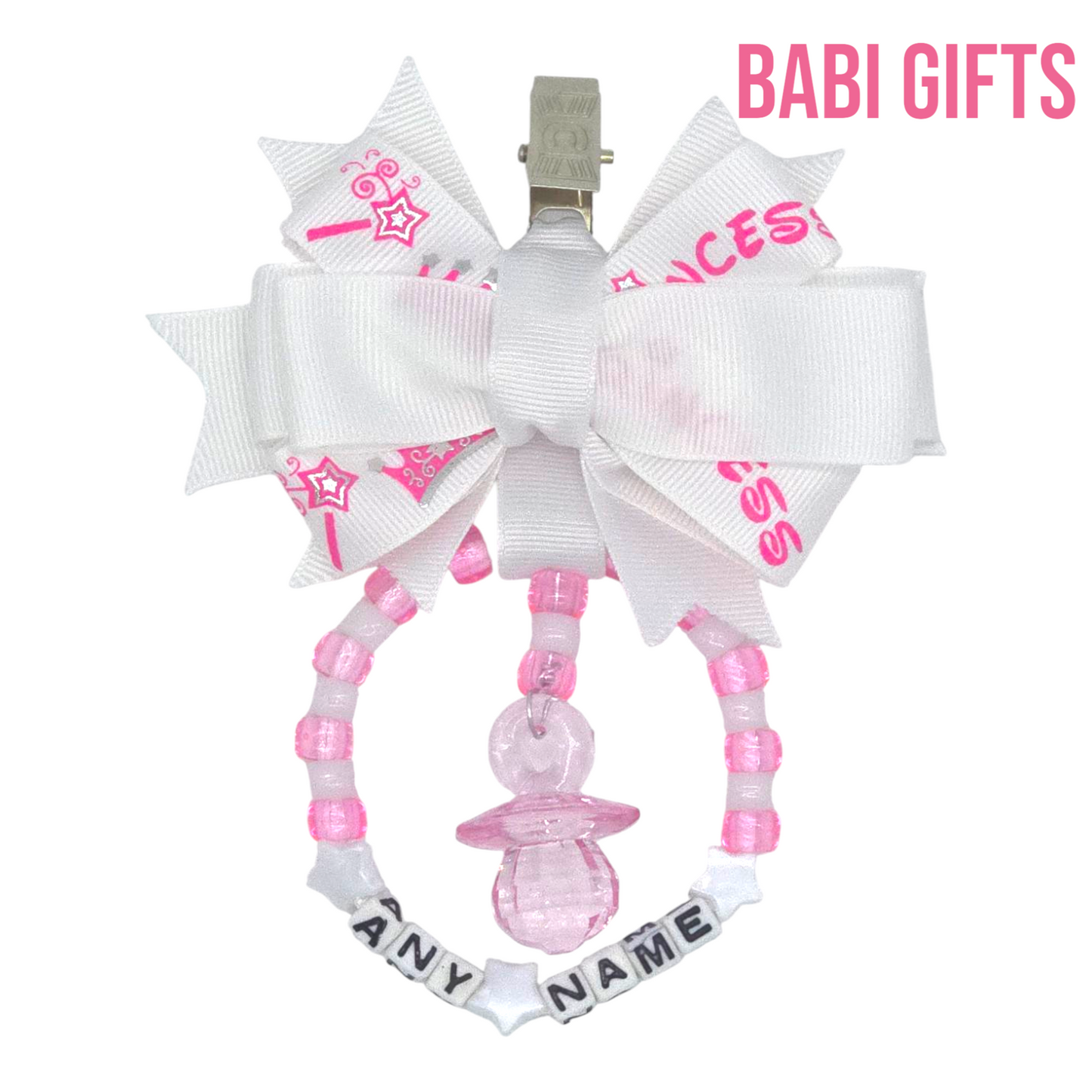 Princess Pram Charm β Pink Crystal Dummy & Name Beads
