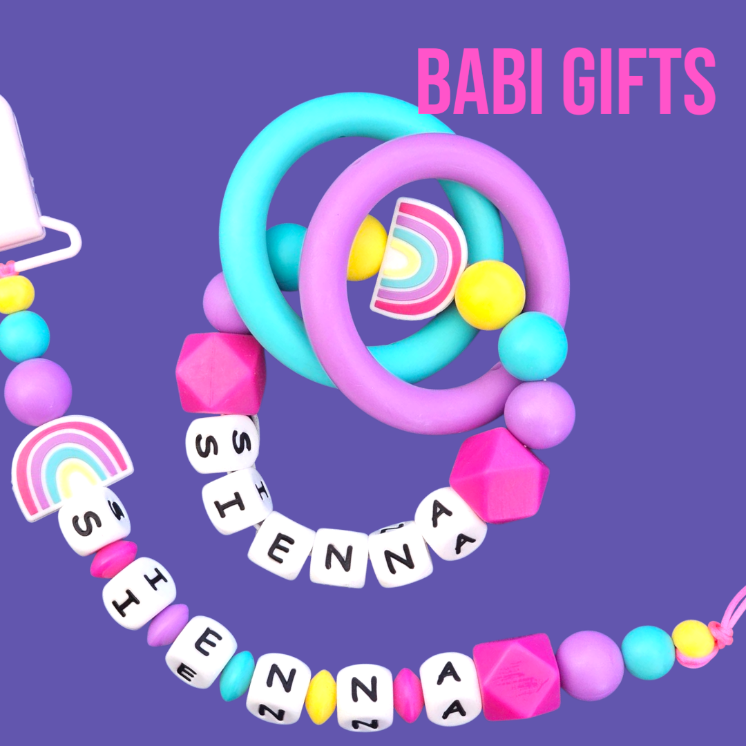 Rainbow Dummy Clip & Teether – With Butterfly Option