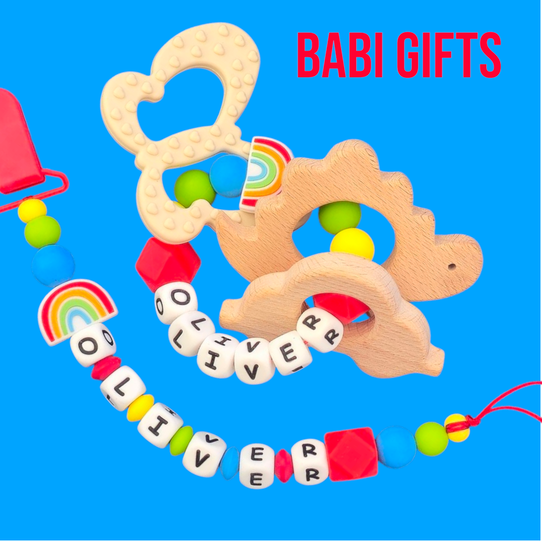 Rainbow Premium Dummy Clip & Teether β Personalised Gift