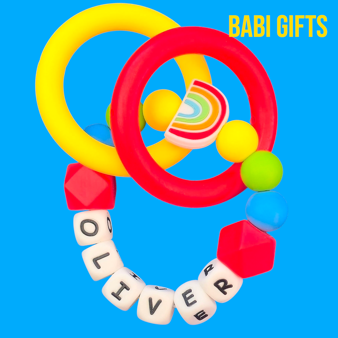 Rainbow Premium Dummy Clip & Teether β Personalised Gift