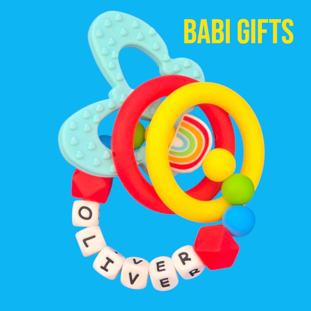Rainbow Premium Dummy Clip & Teether β Personalised Gift