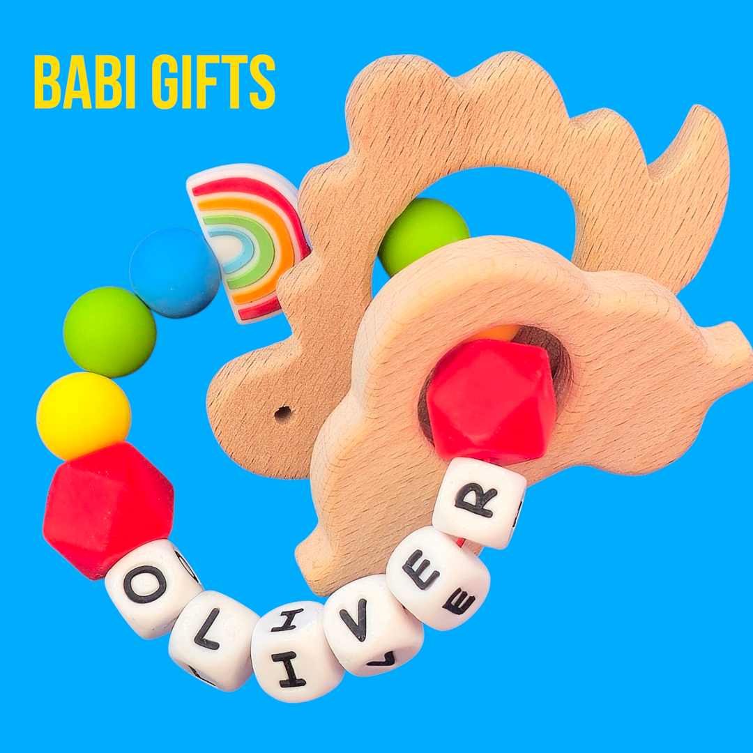 Rainbow Premium Dummy Clip & Teether β Personalised Gift