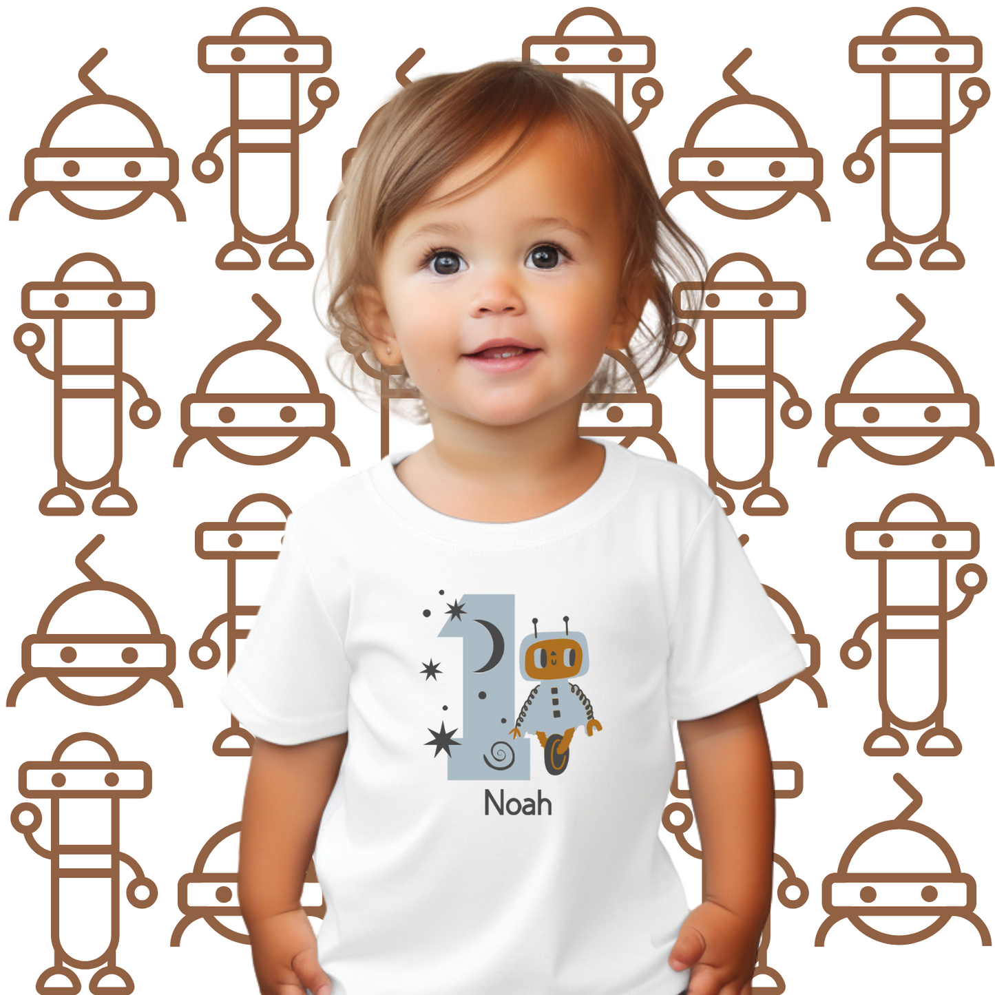 Robot 1st Birthday T-Shirt – Personalised Baby Boy Tee