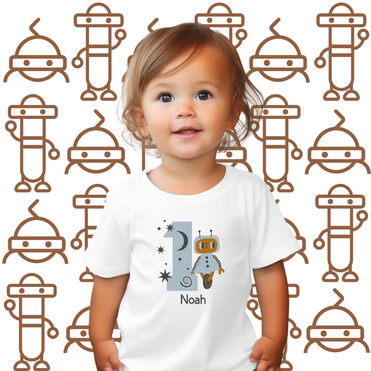 Robot 1st Birthday T-Shirt – Personalised Baby Boy Tee