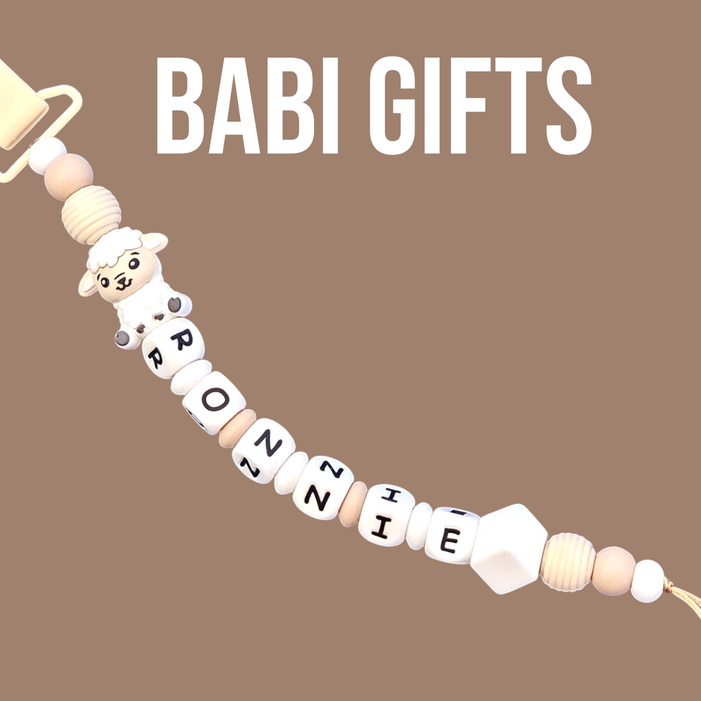 Natural Sheep Dummy Clip & Teether – Neutral Baby Gift
