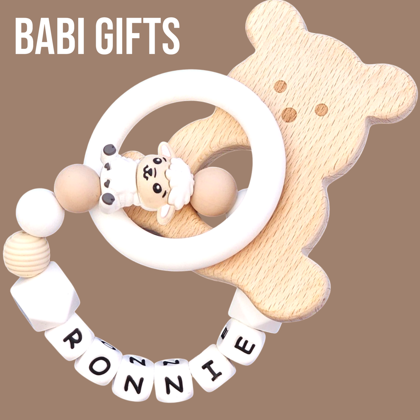 Natural Sheep Dummy Clip & Teether – Neutral Baby Gift