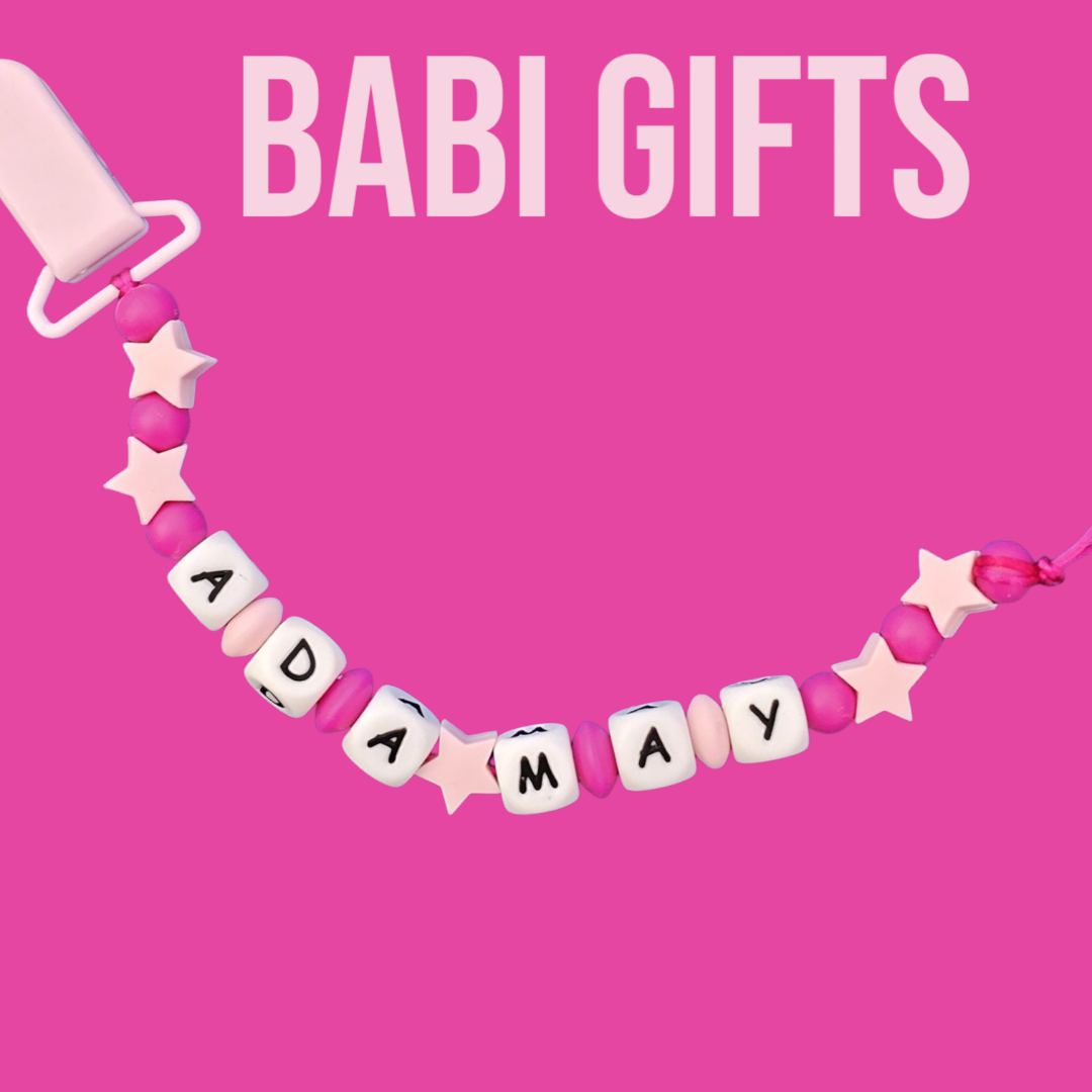 Stars Pink Dummy Clip & Teether Set – Personalised