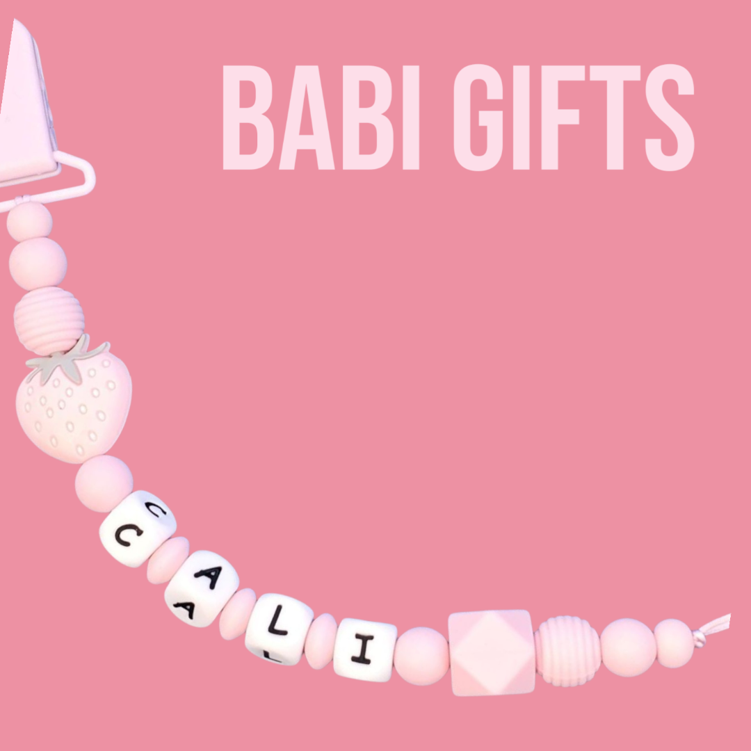 Strawberry Dummy Clip – Pink Personalised Teether Set