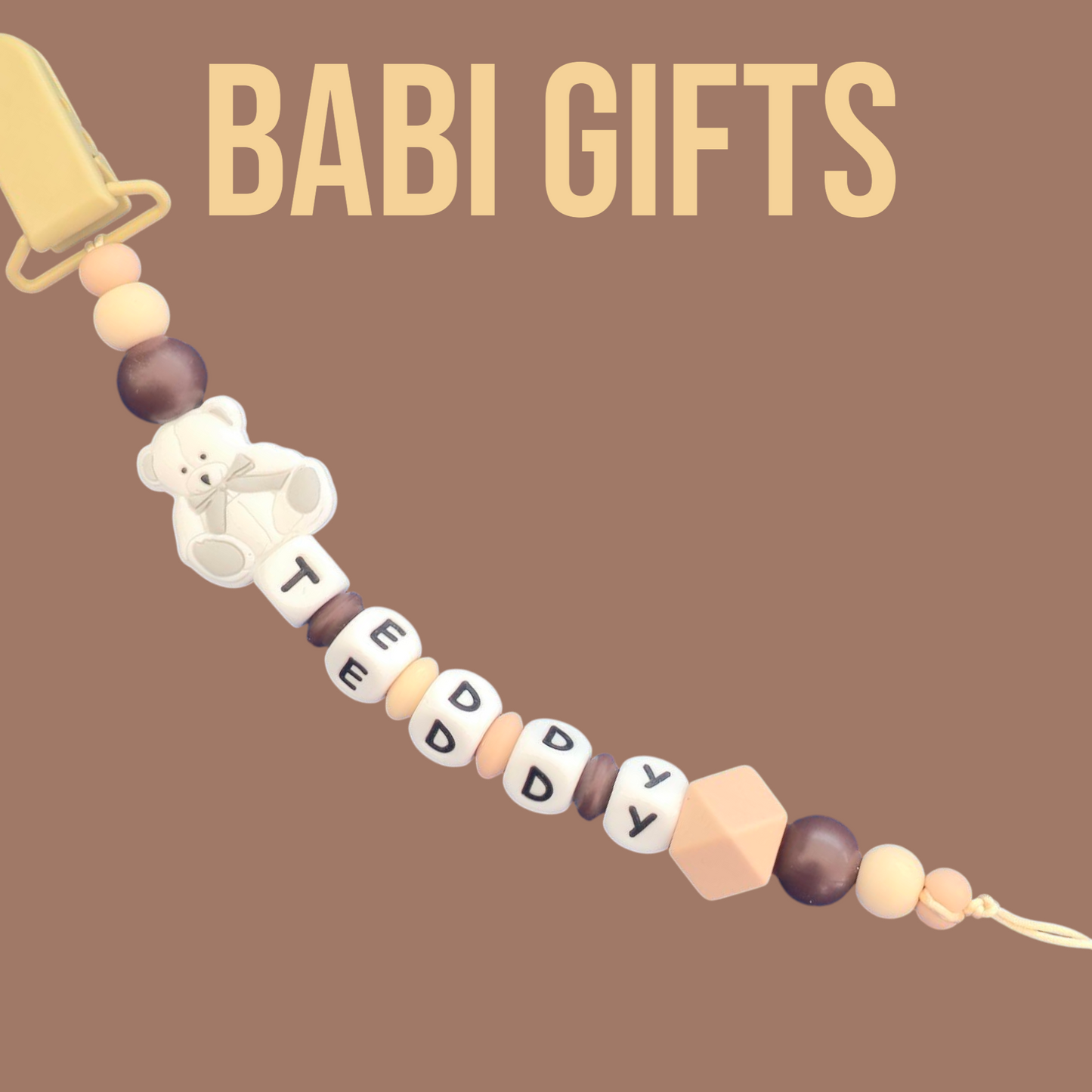Teddy Bear Dummy Clip & Teether – Natural Brown Gift