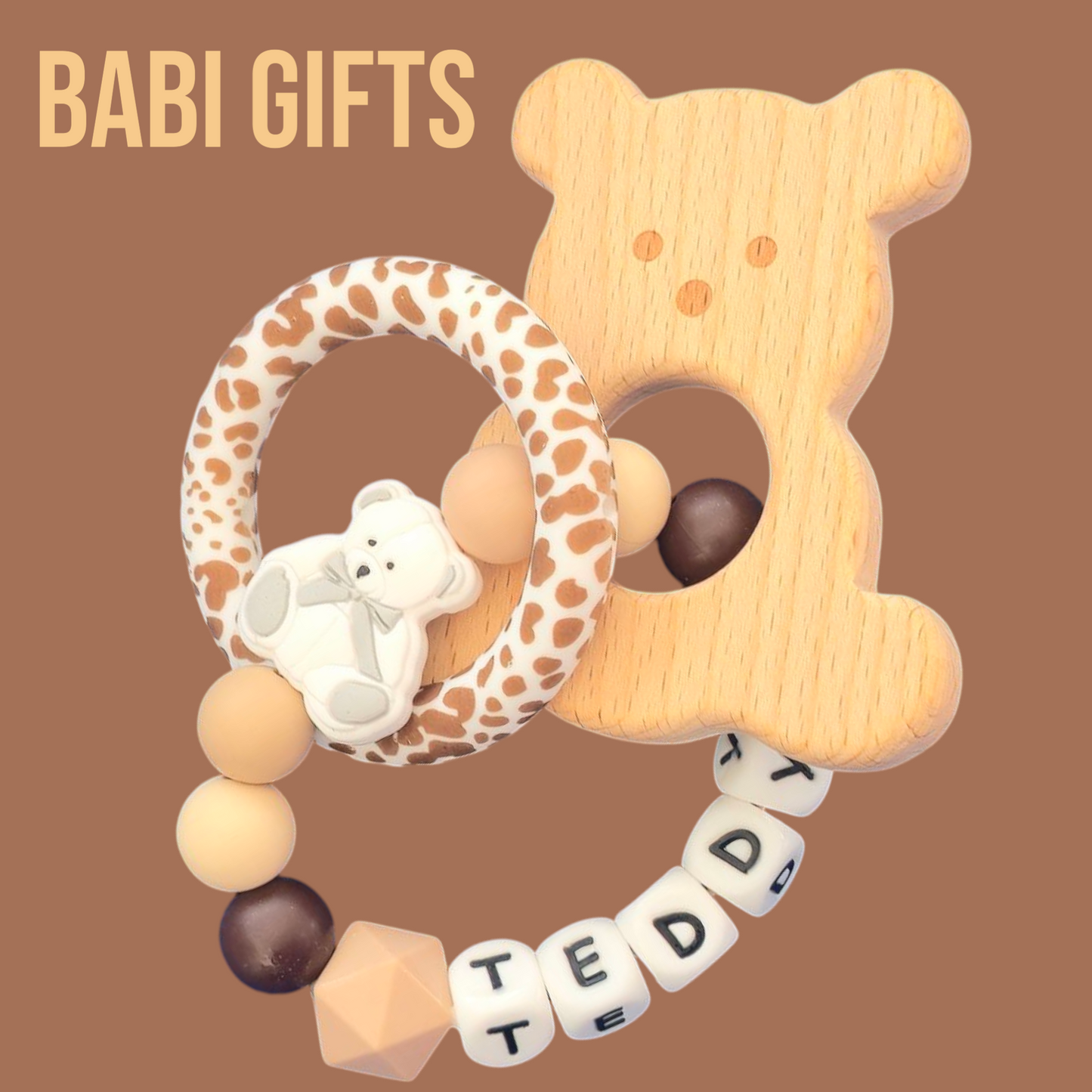 Teddy Bear Dummy Clip & Teether – Natural Brown Gift