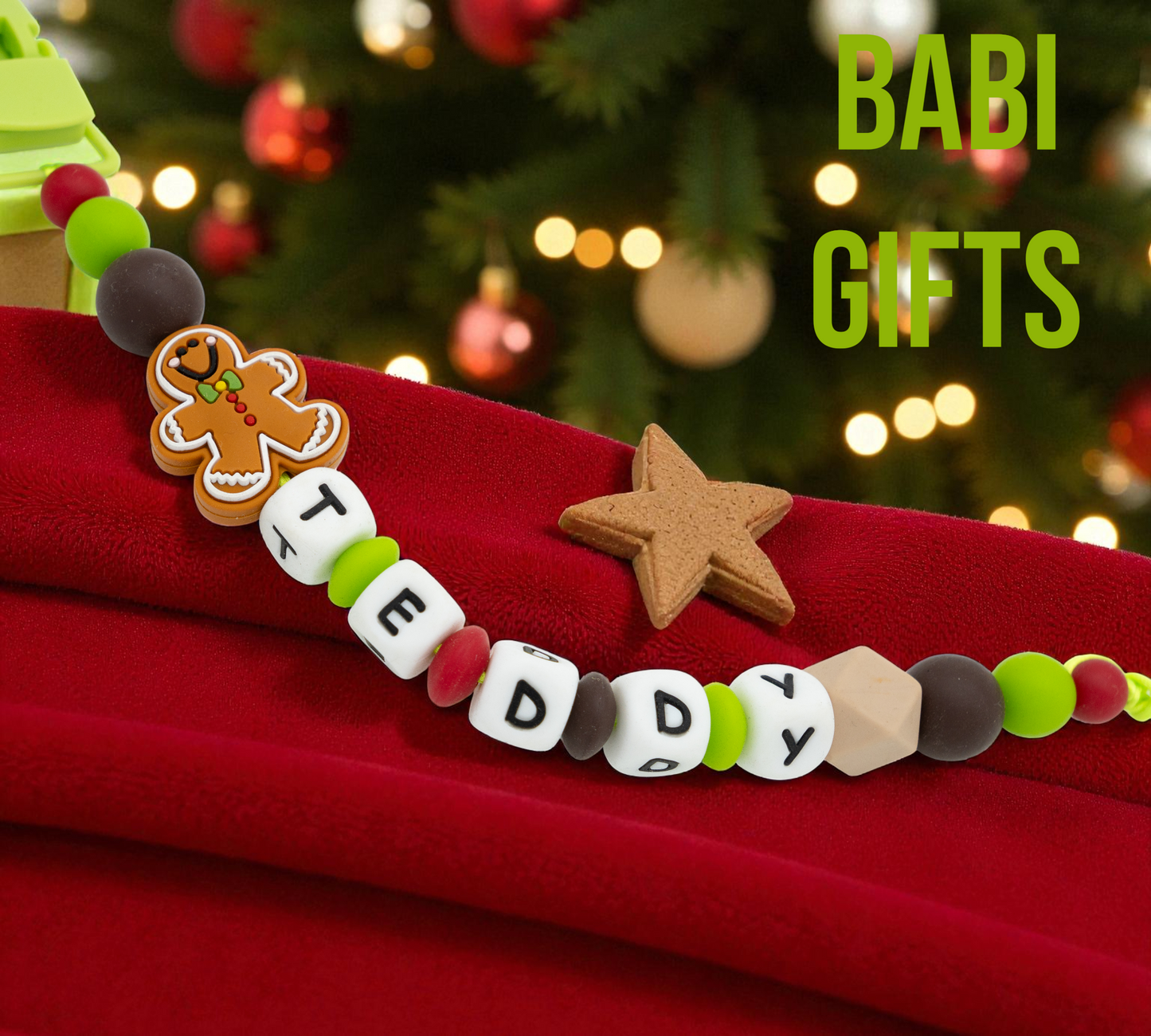 Gingerbread Man Dummy Clip and Teether Set – Personalised Christmas Gift