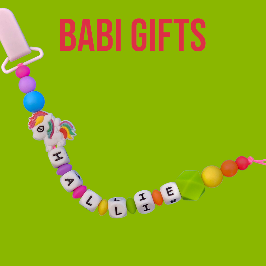 Rainbow Unicorn Dummy Clip – Personalised Baby Gift