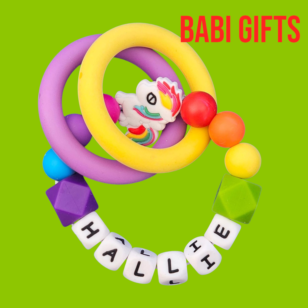 Rainbow Unicorn Dummy Clip – Personalised Baby Gift