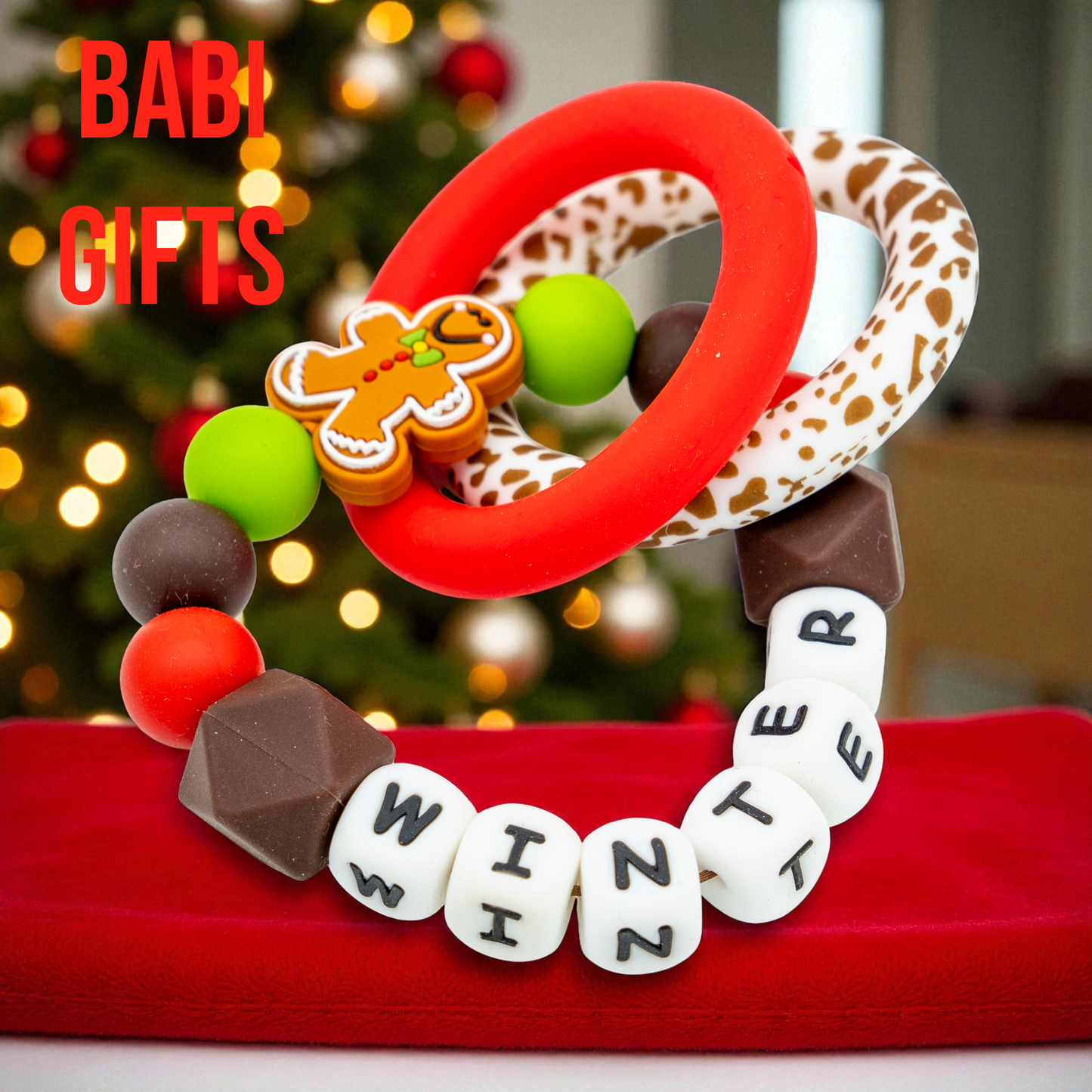 Gingerbread Man Dummy Clip and Teether Set - Just Silicone – Personalised Baby Gift
