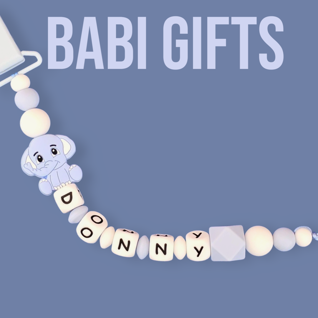 Elephant Dummy Clip & Teether Set – Blue & White