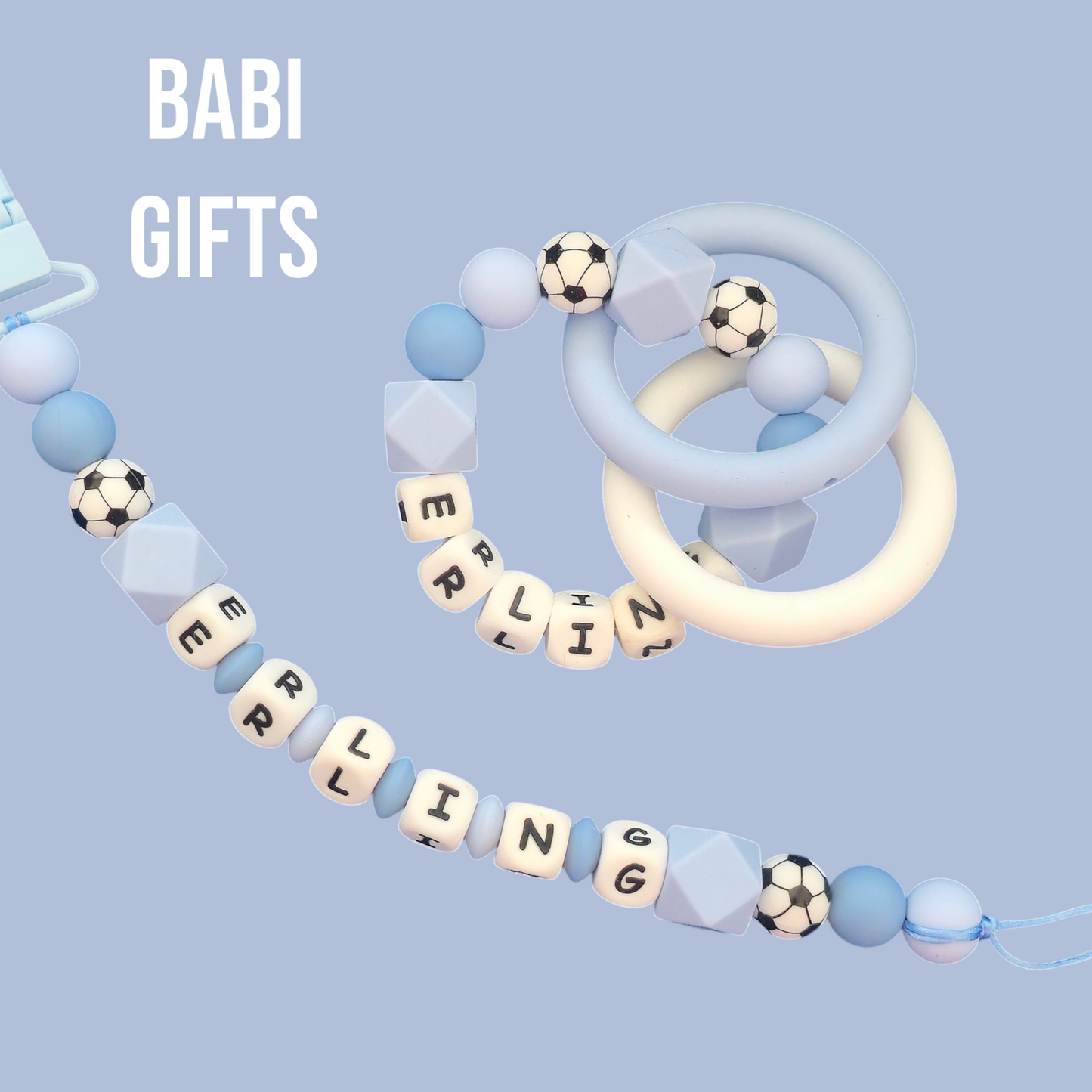 Sky Blue Football Dummy Clip & Teether Set – Manchester City Inspired