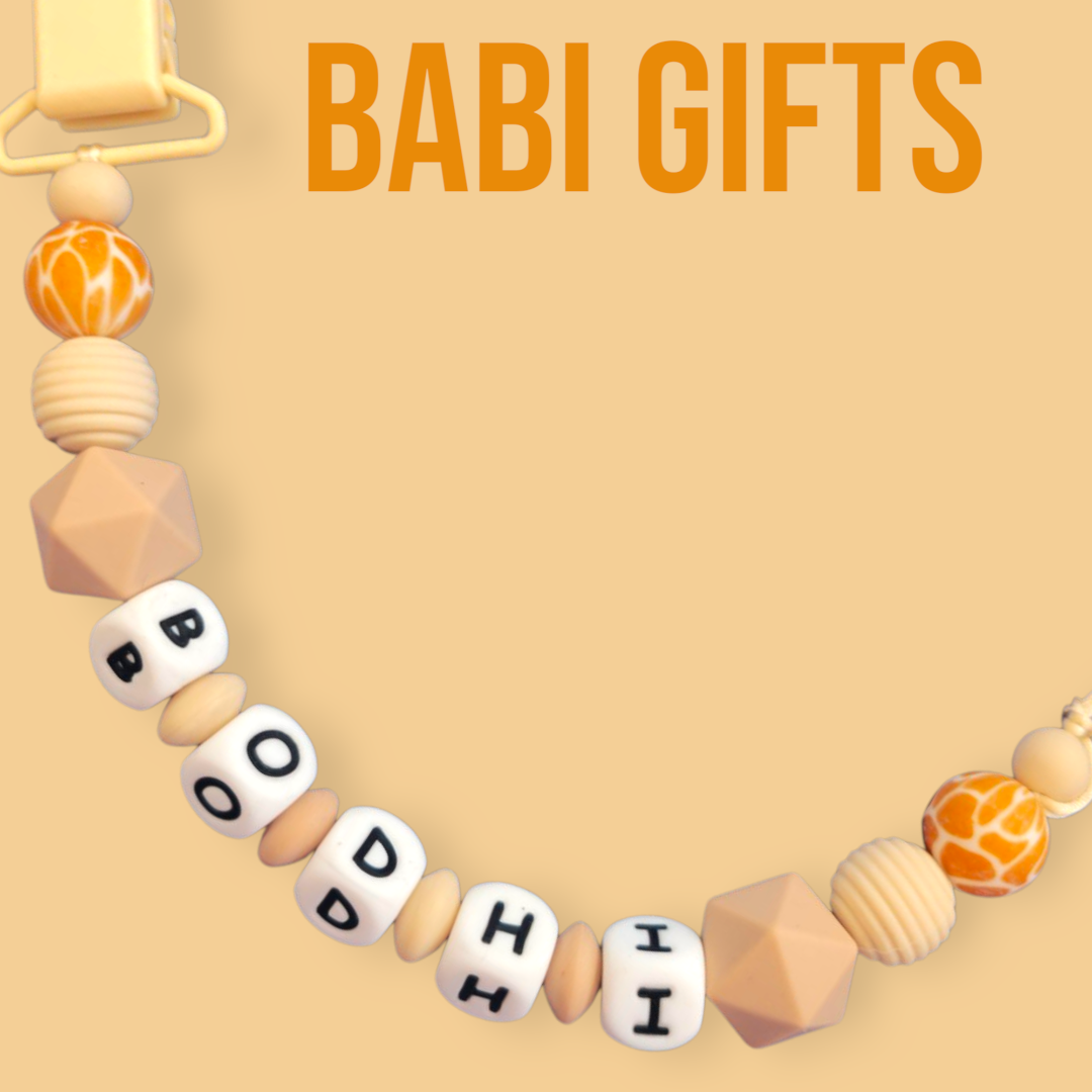 Natural Giraffe Dummy Clip & Teether Set – Personalised