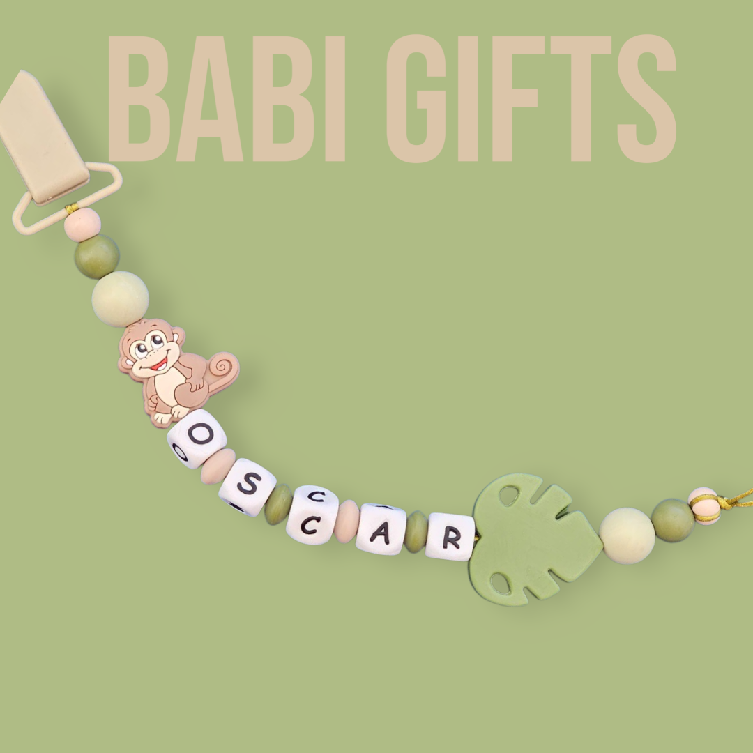 Jungle Explorer Monkey Dummy Clip & Teether Set – Personalised