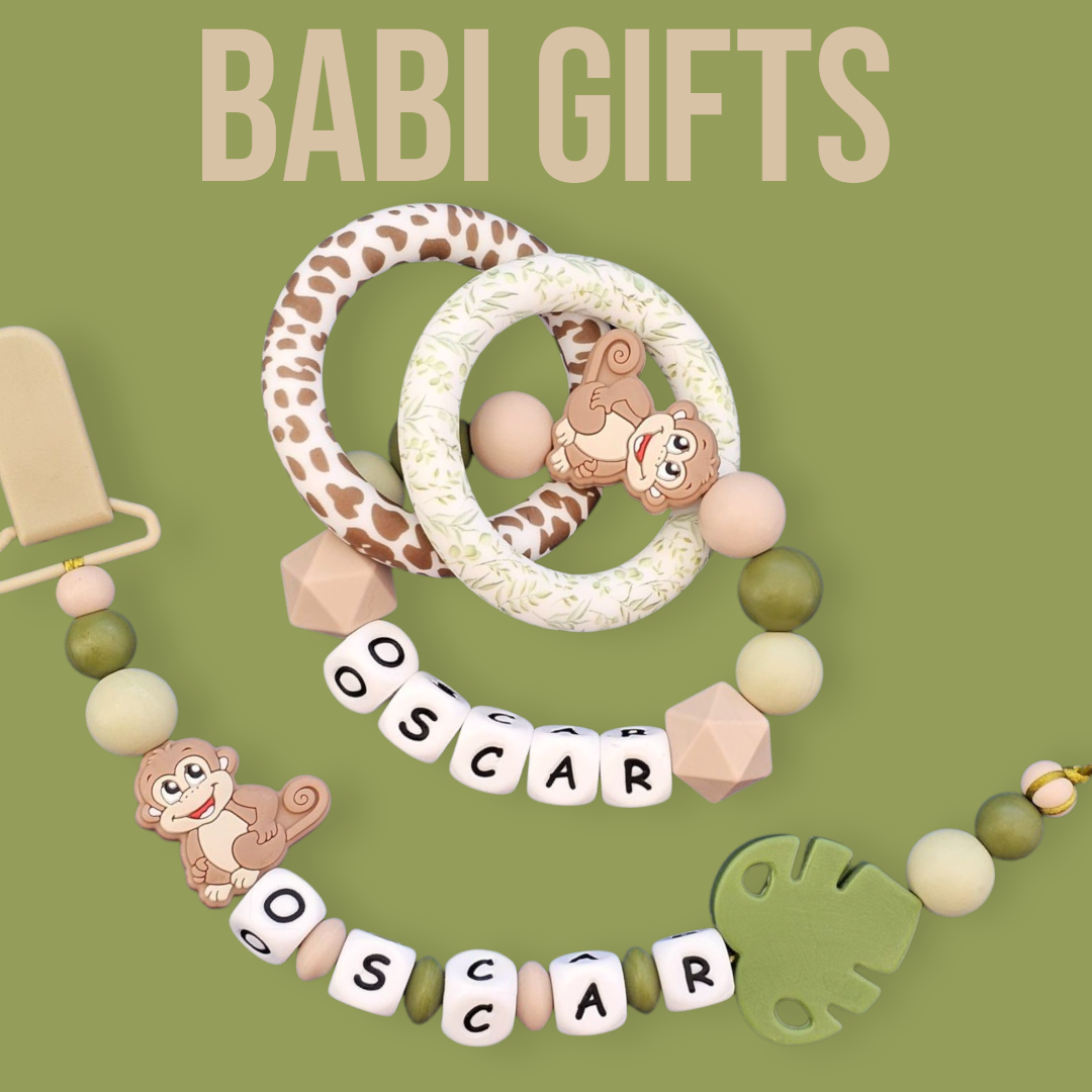 Jungle Explorer Monkey Dummy Clip & Teether Set – Personalised