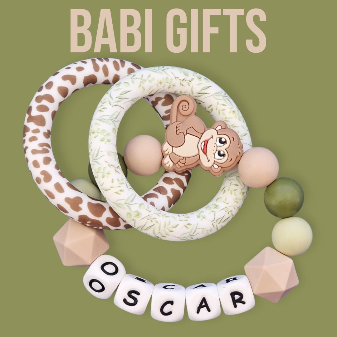 Jungle Explorer Monkey Dummy Clip & Teether Set – Personalised