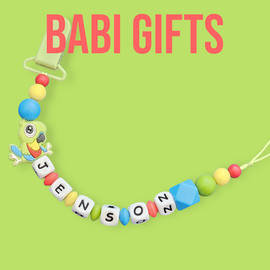Bright Parrot Dummy Clip & Teether – Personalised Tropical Gift