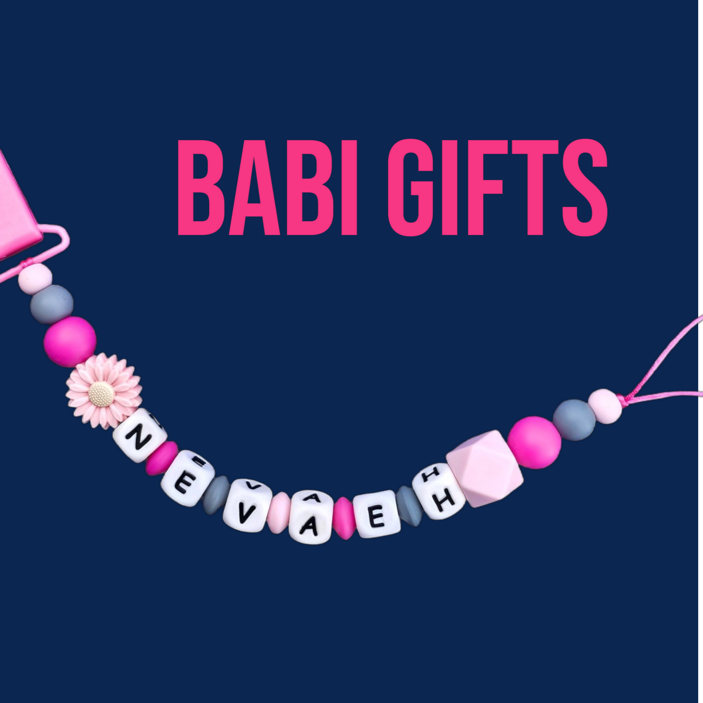 Pink Daisy Rose Ring Dummy Clip & Teether Set – Personalised