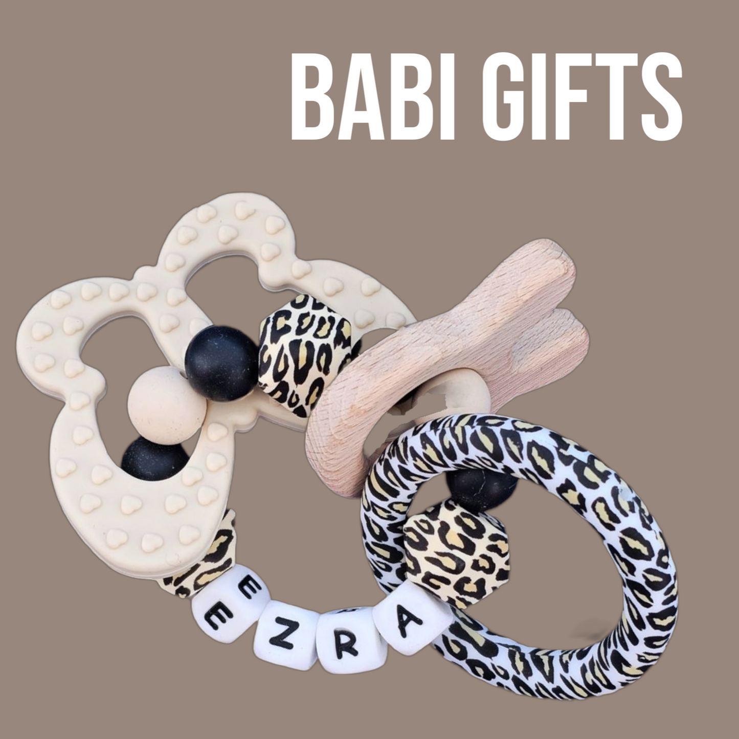 Leopard Luxe Dummy Clip & Rattle – Personalised Gift Set