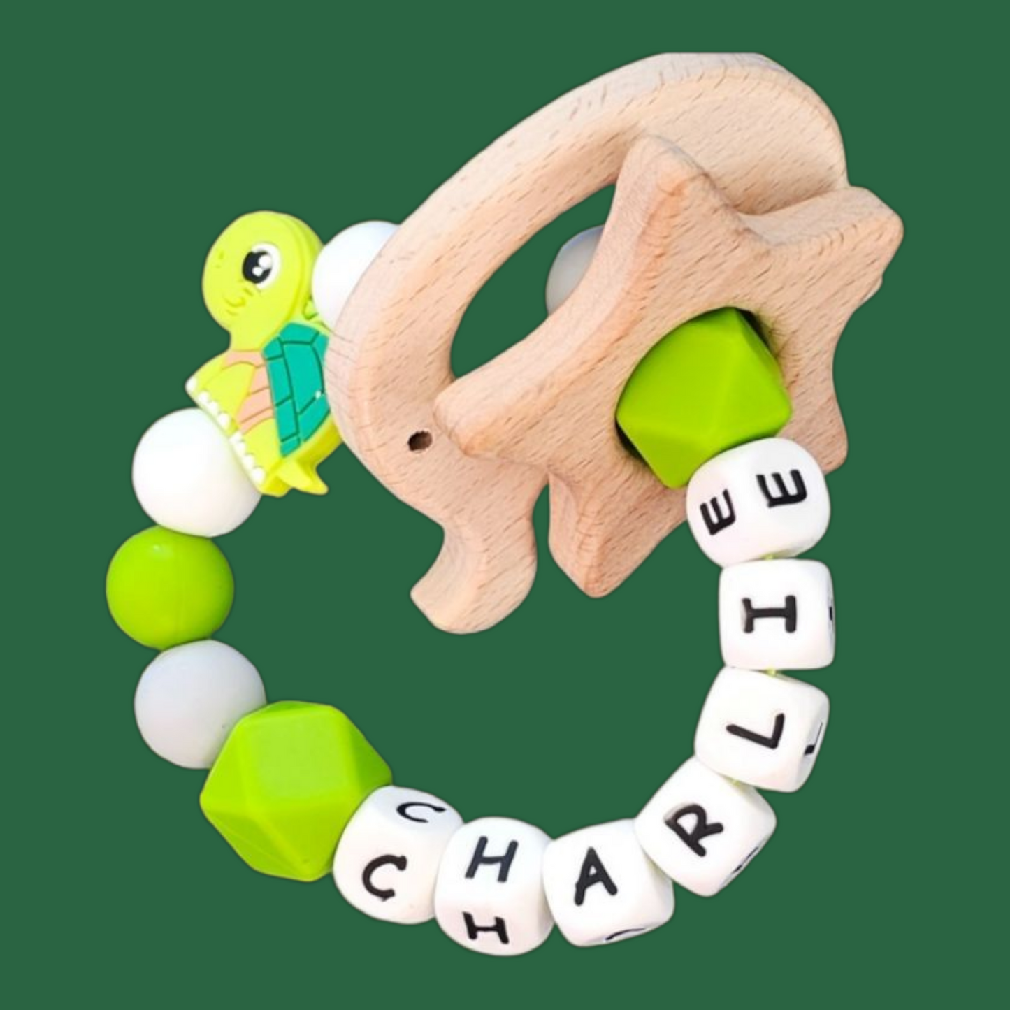 Turtle & Elephant Rattle Set – Personalised Wooden Gift