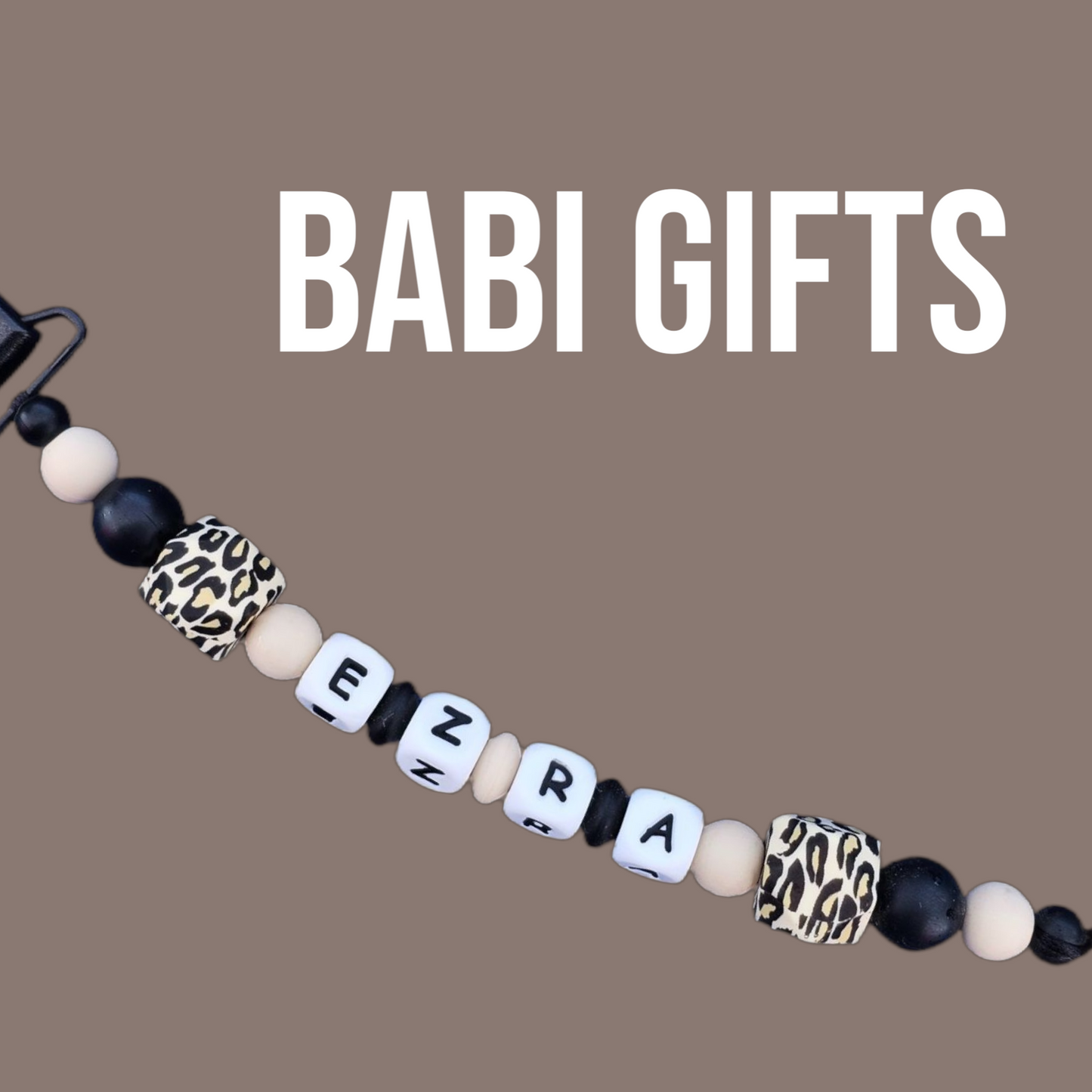 Leopard Luxe Dummy Clip & Rattle – Personalised Gift Set