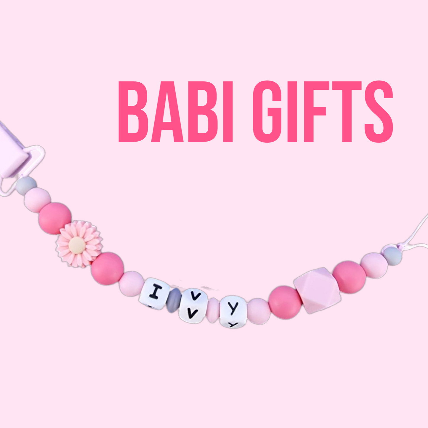 Pink Elephant & Daisy Dummy Clip – Personalised Teether