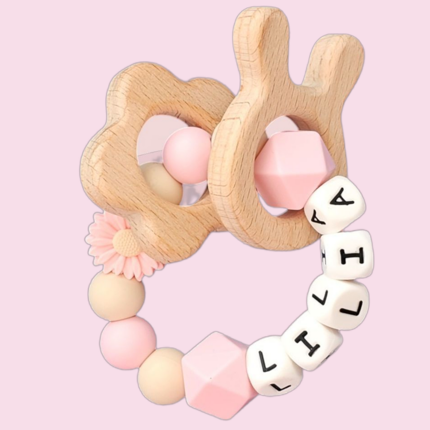 Pink Daisy Dummy Clip & Teether Set – Personalised