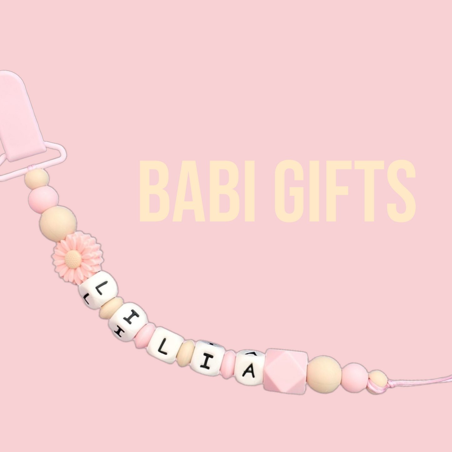 Pink Daisy Dummy Clip & Teether Set – Personalised