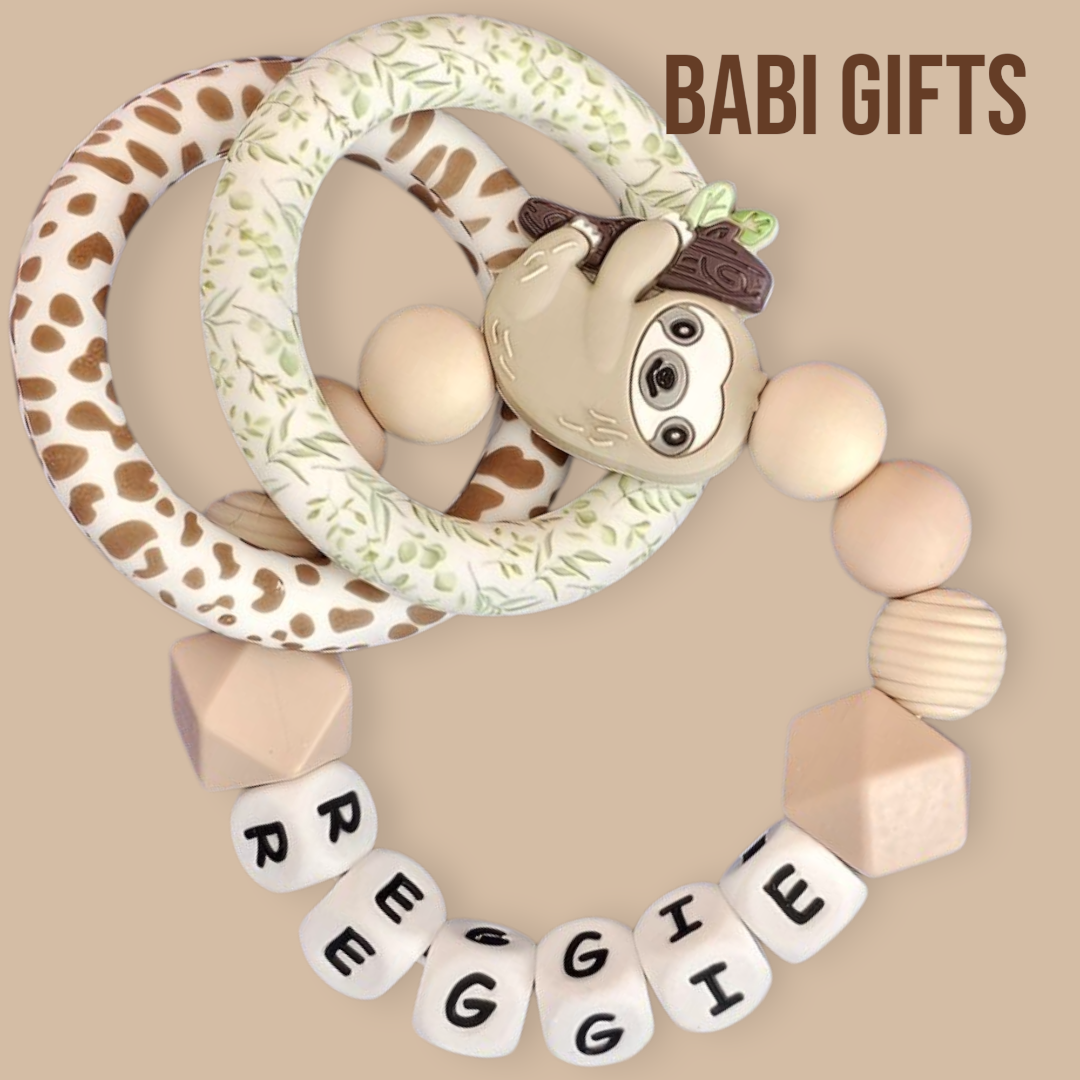 Sloth Dummy Clip β Natural Toned Personalised Teether Set