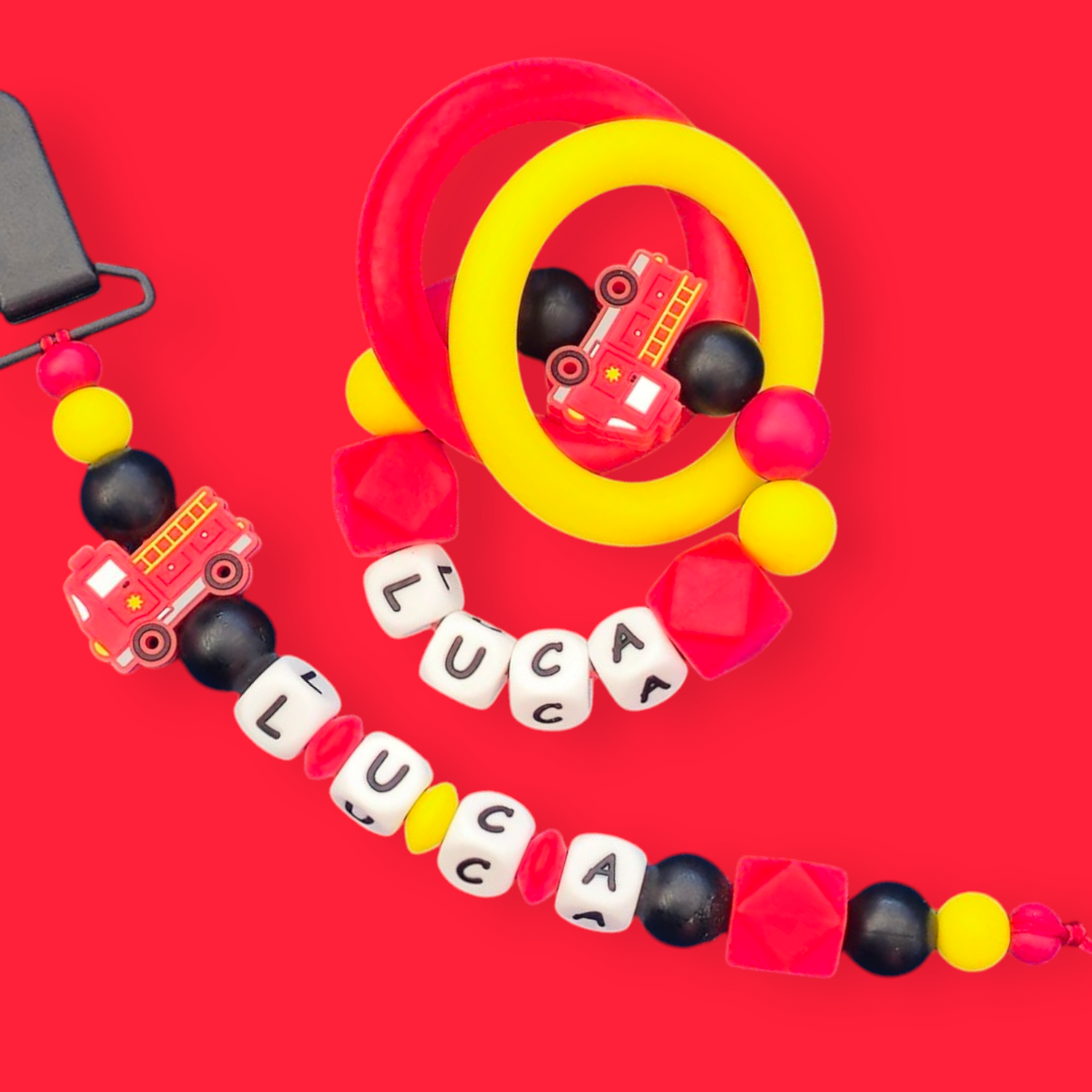 Dummy Clips & Teethers  - Red