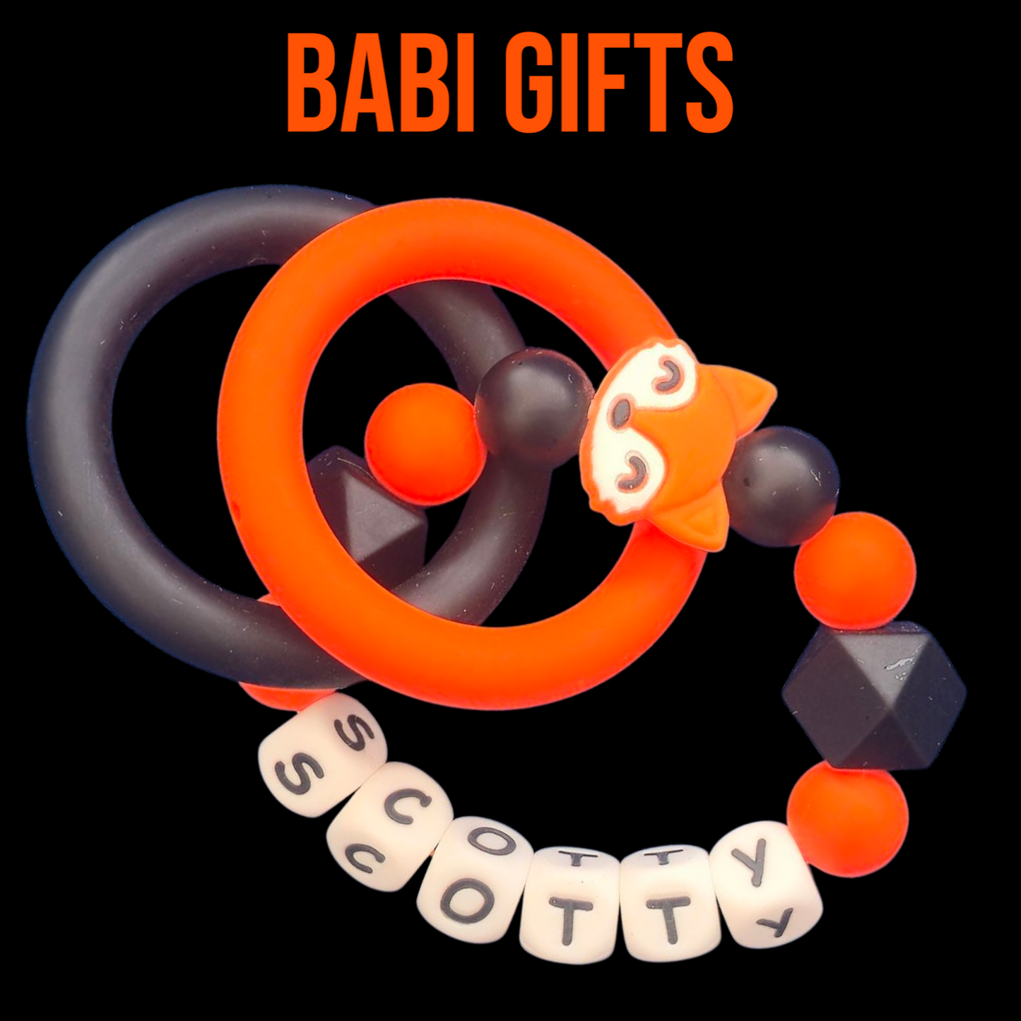 Fox Dummy Clip & Teether – Orange & Black Woodland Gift