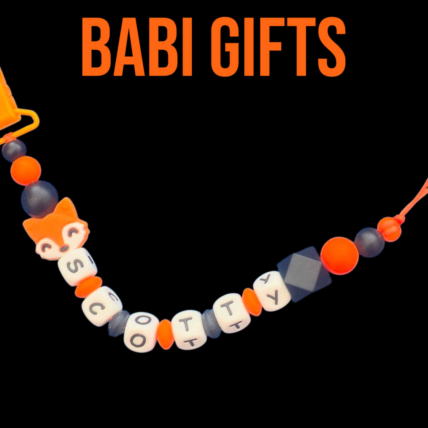 Fox Dummy Clip & Teether – Orange & Black Woodland Gift