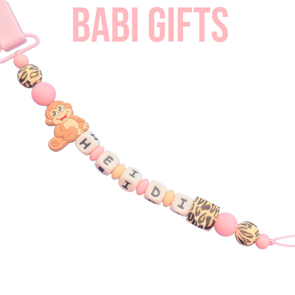 Monkey Jungle Dummy Clip & Teether – Leopard & Pink Gift