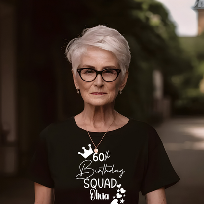 Personalised Birthday Squad T-Shirt – Custom Age & Name – Party Squad Matching Tee – Black or White