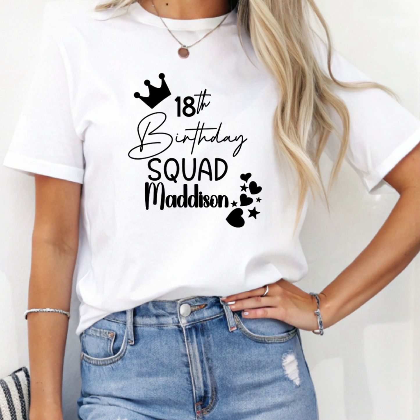 Personalised Birthday Squad T-Shirt – Custom Age & Name – Party Squad Matching Tee – Black or White