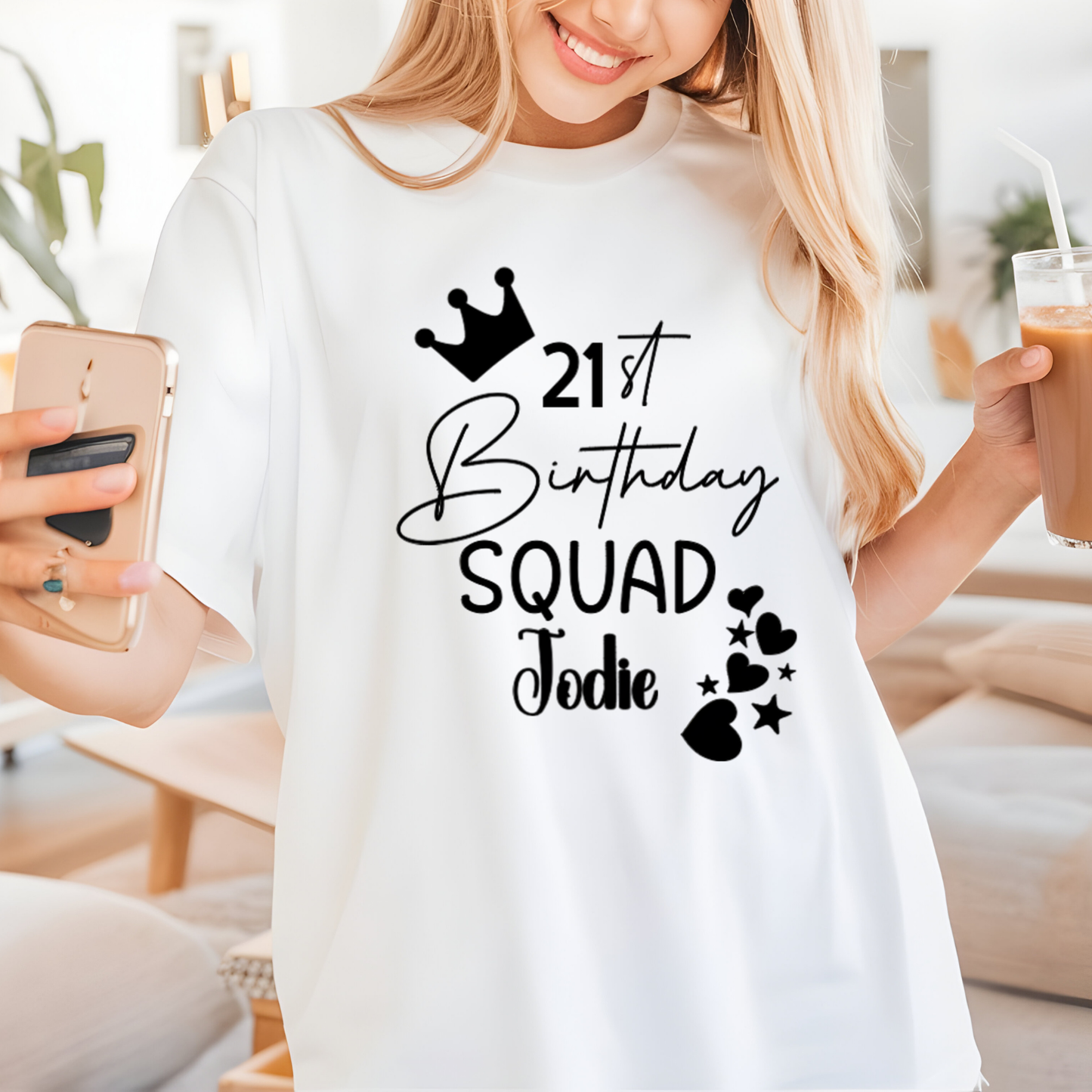 Personalised Birthday Squad T-Shirt – Custom Age & Name – Party Squad Matching Tee – Black or White
