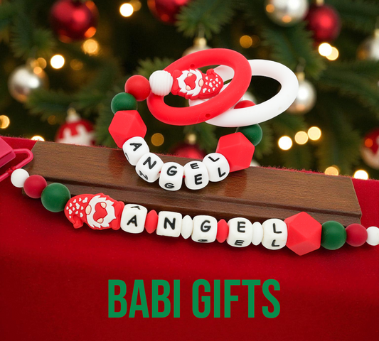 Christmas Gonk Dummy Clip and Teether Set – Personalised Baby Gift