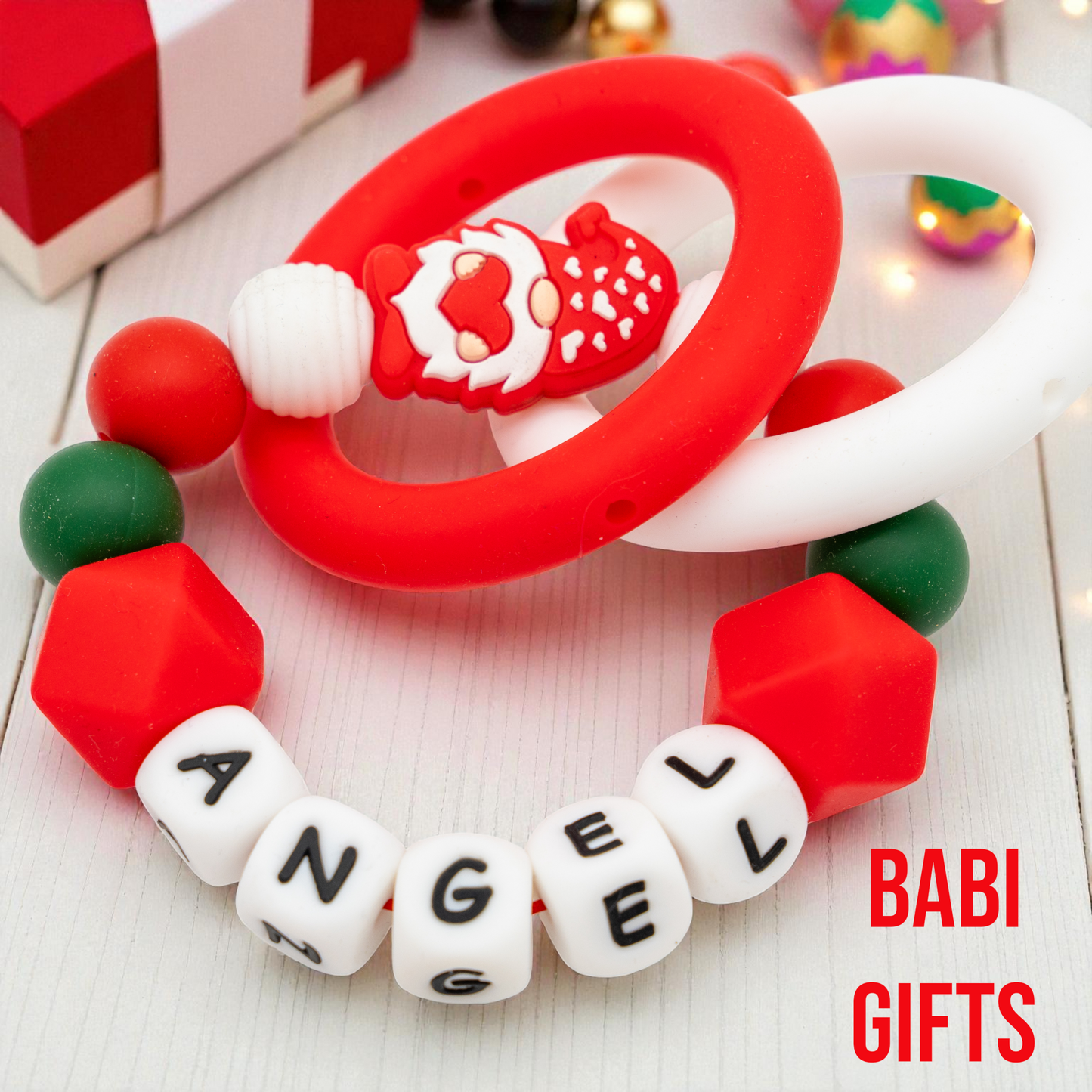 Christmas Gonk Dummy Clip and Teether Set – Personalised Baby Gift