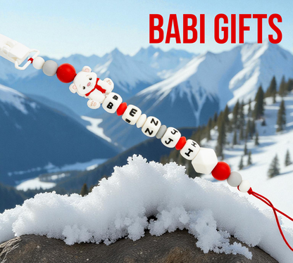 Christmas Polar Bear Dummy Clip and Teether Set – Personalised Baby Gift